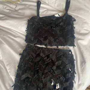 Zara black sequin skirt set